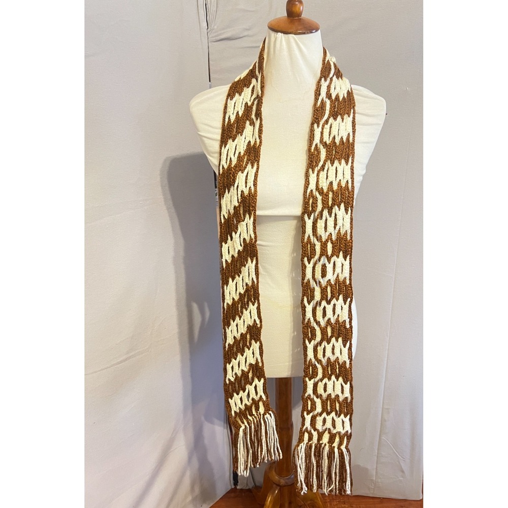 Vintage Inspired Handmade Geometric Mod Skinny Fringe Scarf 70s boho